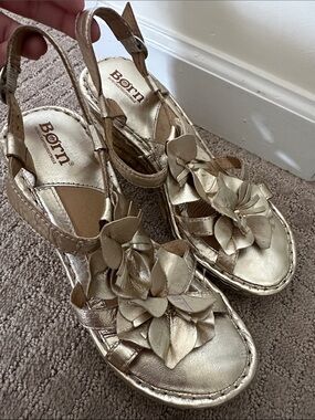 Born Metallic Gold Floral Slingback Sandals